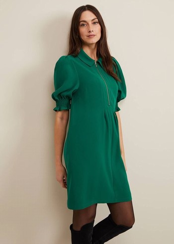 Phase Eight Candice Zip Swing Dress Green USA | 6275109-HR